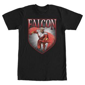 Marvel Büyük ve Uzun Klasik Falcon Shield Üst Kısa Kollu Siyah Erkek T-shirt