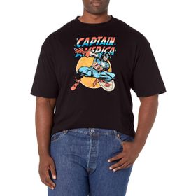 Marvel Büyük ve Uzun Klasik Kaptan Üst Kısa Kollu Siyah Erkek T-shirt