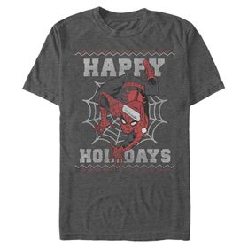 Marvel Büyük ve Uzun Klasik Örümcek Tatilleri Charcoal Heather Erkek T-shirt