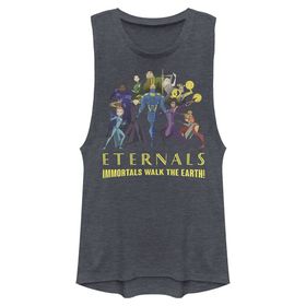 Marvel Eternals Pop Art Group Shot Juniors Muscle Denim Blue Heather Kadın Atlet