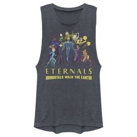 Marvel Eternals Pop Art Group Shot Juniors Muscle Denim Blue Heather Kadın Atlet