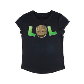 Marvel Guardians of the Galaxy LOL Groot Rolled Sleeve Siyah Kadın T-shirt