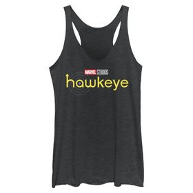 Marvel Hawkeye Yellow Title Logo Juniors Tri Blend Tank Black Heather Kadın Atlet