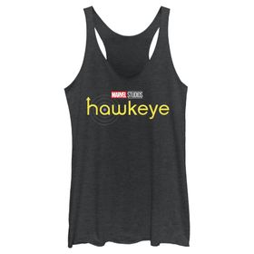 Marvel Hawkeye Yellow Title Logo Juniors Tri Blend Tank Black Heather Kadın Atlet