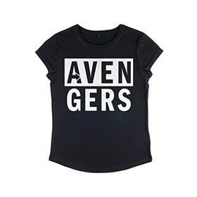 Marvel Klasik Avengers Icon Rolled Sleeve Siyah Kadın T-shirt