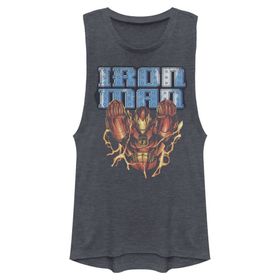 Marvel Klasik Iron Man Kolsuz Denim Blue Heather Kadın Atlet