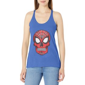 Marvel Klasik Örümcek Adam Şeker Kafatası Racerback Royal Blue Heather Kadın Atlet