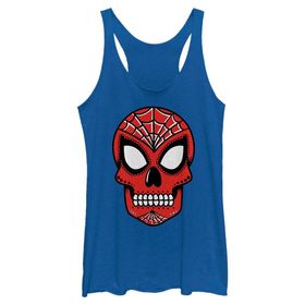 Marvel Klasik Örümcek Adam Şeker Kafatası Racerback Royal Blue Heather Kadın Atlet