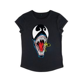 Marvel Örümcek Adam Classic Retro Face Yuvarlak Kollu Siyah Kadın T-shirt