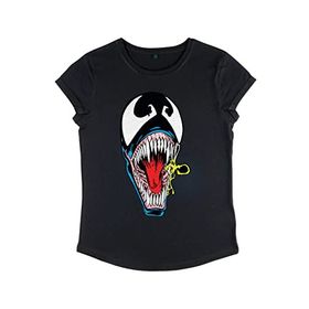 Marvel Örümcek Adam Classic Retro Face Yuvarlak Kollu Siyah Kadın T-shirt
