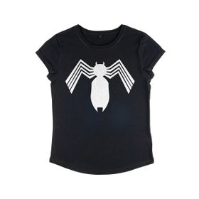 Marvel Örümcek Adam Klasik Alien Symbiote Icon Rolled Sleeve Siyah Kadın T-shirt