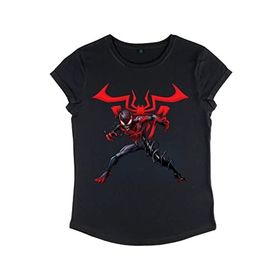 Marvel Örümcek Adam Miles W Symbol Rolled Sleeve Siyah Kadın T-shirt
