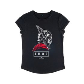 Marvel Ragnarok Thor of Asgard Rolled Sleeve Siyah Kadın T-shirt