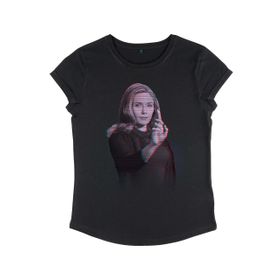 Marvel Wandavision Wanda Video Glitch Overlay Women's Rolled Sleeve Siyah Kadın T-shirt