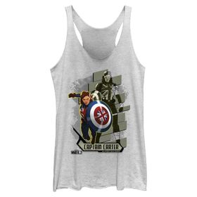 Marvel What if Carter Attacks Tri-Blend Racerback Katmanlı White Heather Kadın Atlet