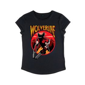 Marvel X Men Wolverine NES Game Rolled Sleeve Siyah Kadın T-shirt
