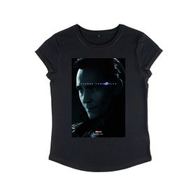 Marvel Yenilmezler Endgame Avenge Loki Rolled Sleeve Siyah Kadın T-shirt
