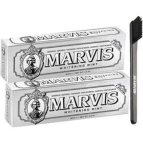 Marvis 2x85 ml Whitening Mint Beyazlatıcı Diş Macunu ve Black Mediım Orta Sert Diş Fırçası