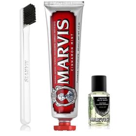Marvis 85 ml Cinnamon Mint Diş Macunu + Yumuşak Diş Fırçası + 30 ml Konsantre Ağız Gargarası