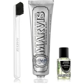 Marvis Whitening Mint Diş Macunu 85 ml Diş Fırçası Medium Konsantre 30 ml Gargara Set
