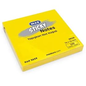 Mas 3659 76x76 mm 100 Sayfa Neon Sarı Renk Yapışkanlı Not Kağıdı