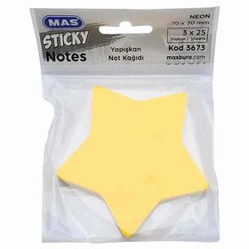 Mas 3673 70 x 70 mm 75 Yaprak Sticky Yapışkanlı Yıldızlı Not Kağıdı