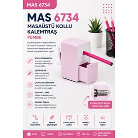Mas 6734 Masaüstü Pembe Kollu Kalemtraş