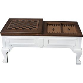 Masifart 114x65 cm - Yükseklik 45 cm Mat Beyaz Lake Tavla Orta Sehpa