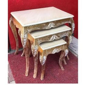Masifart Salix 3'lü Kristal Altın Varak Krem Rengi Zigon Sehpa
