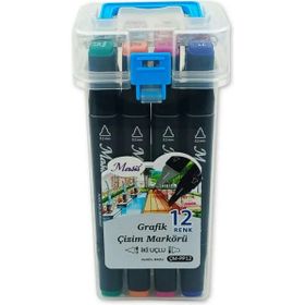 Masis 12 Renk Çift Taraflı Twin Grafik Marker Kalem Seti