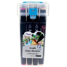 Masis 12 Renk Çift Taraflı Twin Grafik Marker Kalem Seti