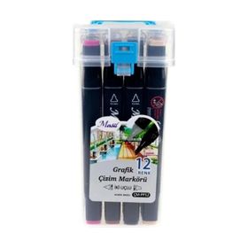 Masis 12 Renk Çift Taraflı Twin Grafik Marker Kalem Seti