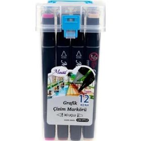 Masis 12 Renk Çift Taraflı Twin Grafik Marker Kalem Seti
