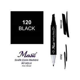 Masis 120 Siyah Çift Uçlu Marker Grafik Çizim Kalemi