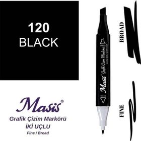 Masis 120 Siyah Çift Uçlu Marker Grafik Çizim Kalemi