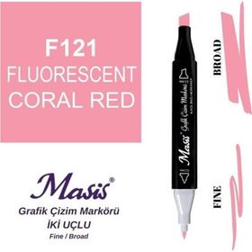Masis 121 Floresan Kırmızı Çift Uçlu Marker Grafik Çizim Kalemi