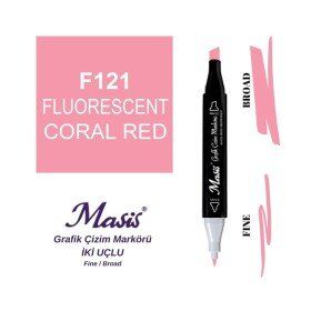 Masis 121 Floresan Kırmızı Çift Uçlu Marker Grafik Çizim Kalemi