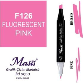 Masis 126 Floresan Pembe Çift Uçlu Marker Grafik Çizim Kalemi