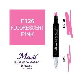 Masis 126 Floresan Pembe Çift Uçlu Marker Grafik Çizim Kalemi