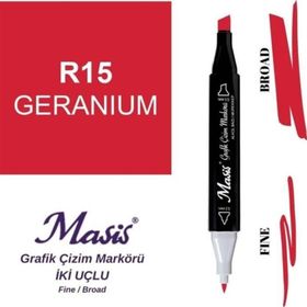 Masis 15 Sardunya Kırmızı Çift Uçlu Marker Grafik Çizim Kalemi
