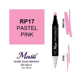 Masis 17 Pastel Pembe Çift Uçlu Marker Grafik Çizim Kalemi