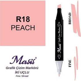 Masis 18 Şeftali Pembe Çift Uçlu Marker Grafik Çizim Kalemi