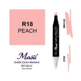 Masis 18 Şeftali Pembe Çift Uçlu Marker Grafik Çizim Kalemi