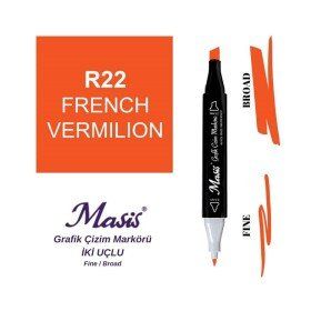 Masis 22 Kızıl Turuncu Çift Uçlu Marker Grafik Çizim Kalemi
