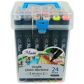 Masis 24 Renk Çift Taraflı Twin Grafik Marker Kalem Seti