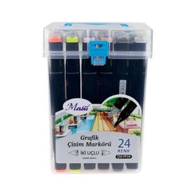 Masis 24 Renk Çift Taraflı Twin Grafik Marker Kalem Seti