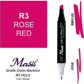 Masis 3 Gül Kırmızı Çift Uçlu Marker Grafik Çizim Kalemi