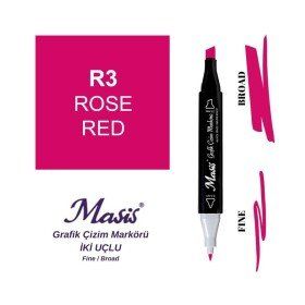 Masis 3 Gül Kırmızı Çift Uçlu Marker Grafik Çizim Kalemi