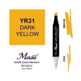 Masis 31 Yoğun Sarı Çift Uçlu Marker Grafik Çizim Kalemi