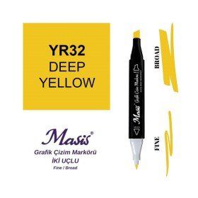 Masis 32 Koyu Sarı Çift Uçlu Marker Grafik Çizim Kalemi